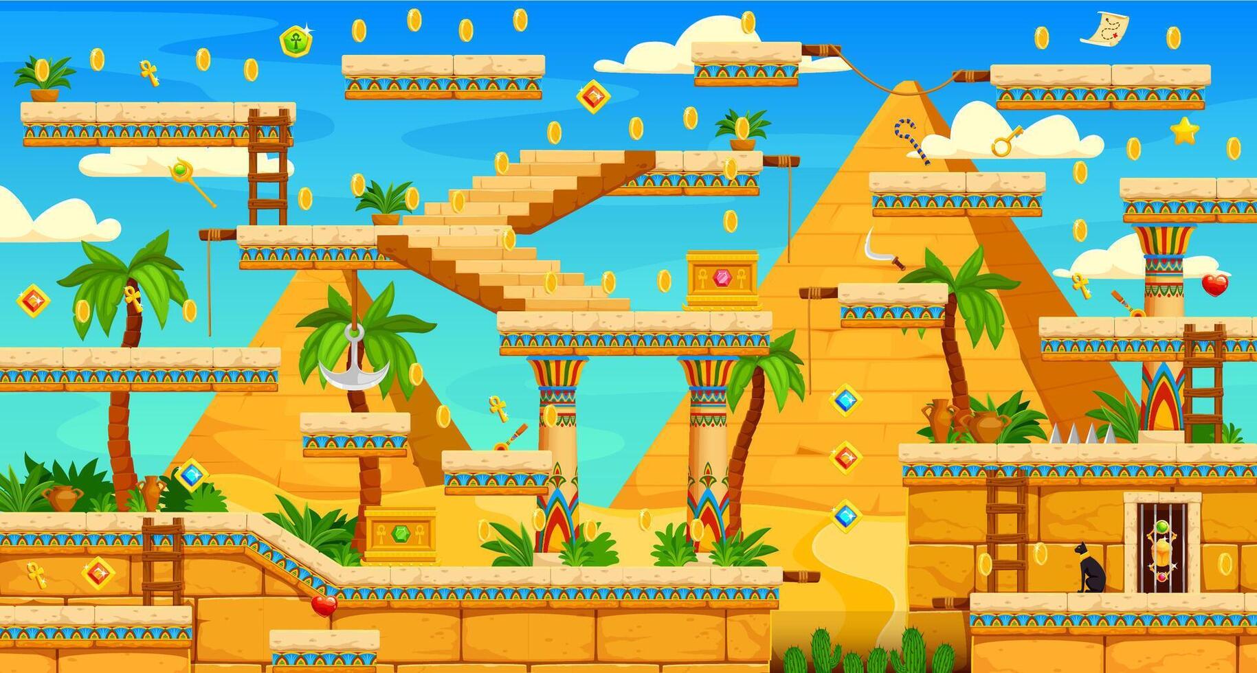 Ancient Egypt 2d arcade game level map interface vector