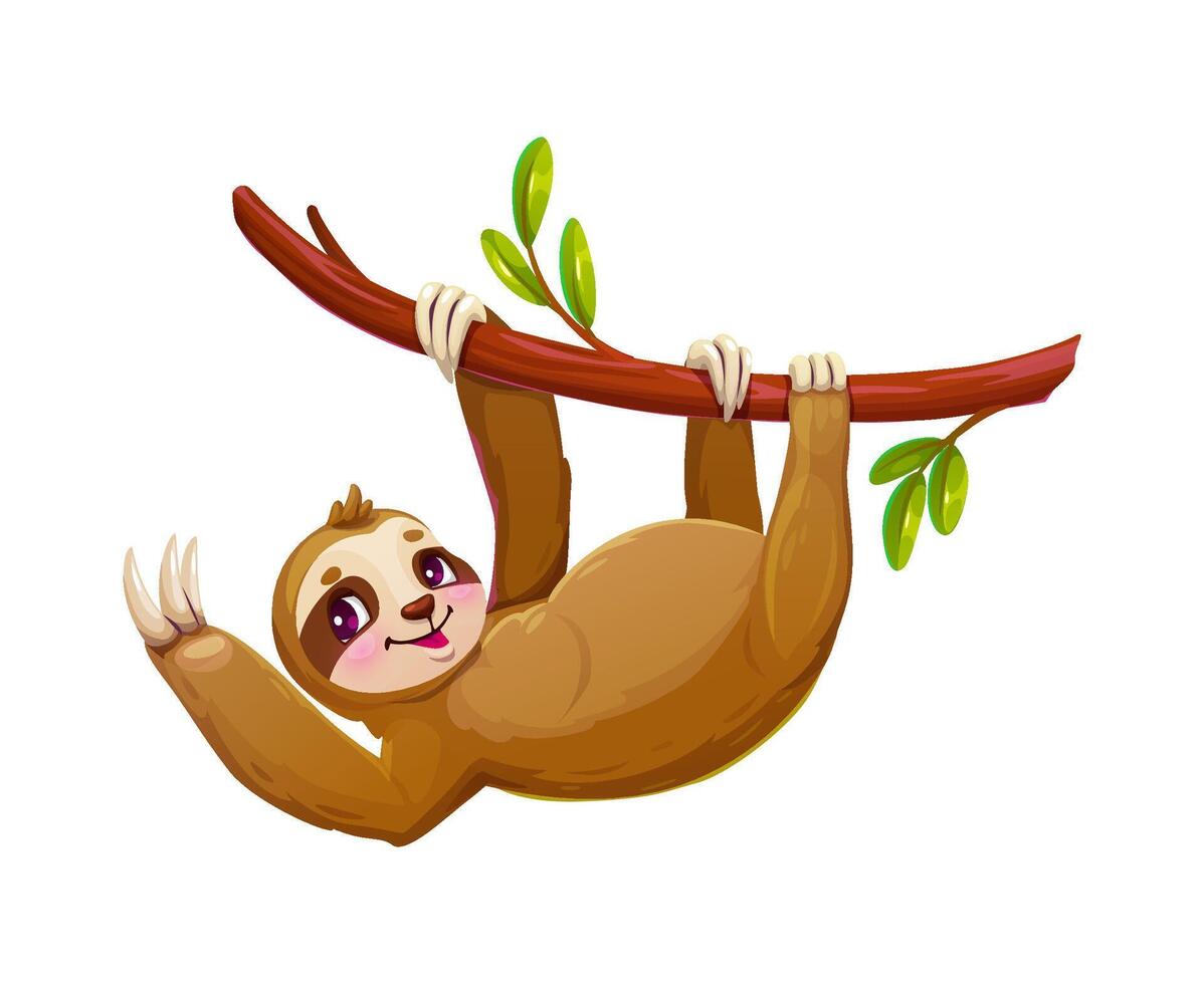 Cartoon lazy sloth animal, funny, cute character vector