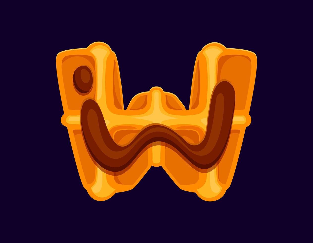 Fast food belgian waffle cartoon font letter W vector