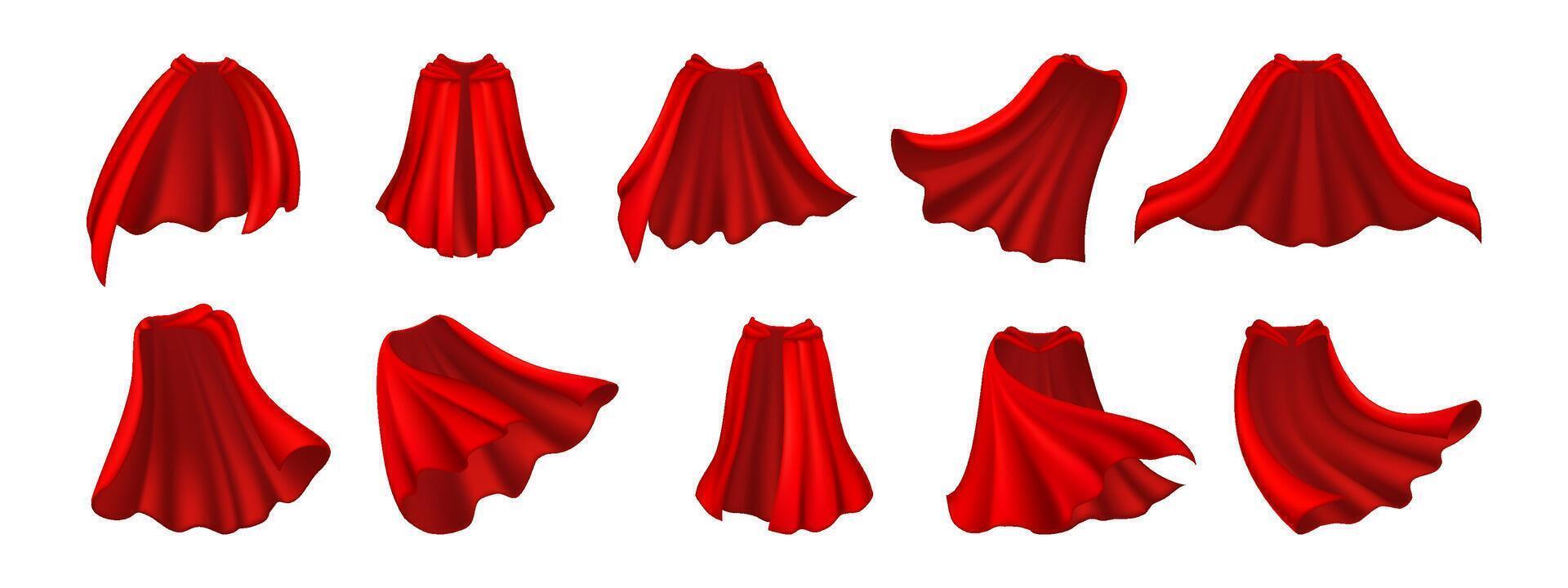 Red carnival cape, superhero coat cloak and mantle vector