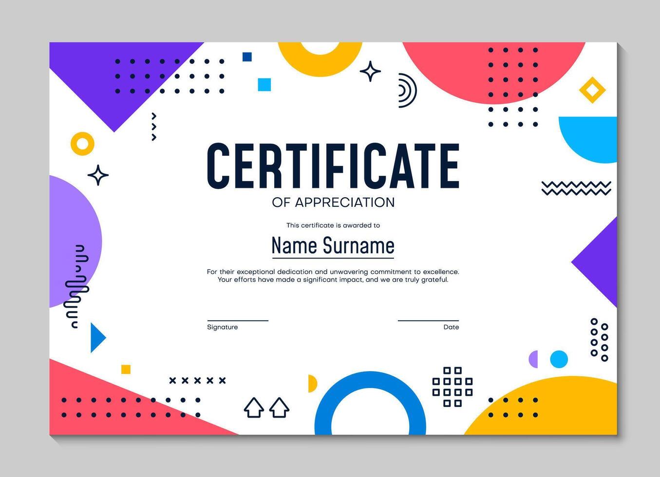 Appreciation certificate with Memphis shapes vector