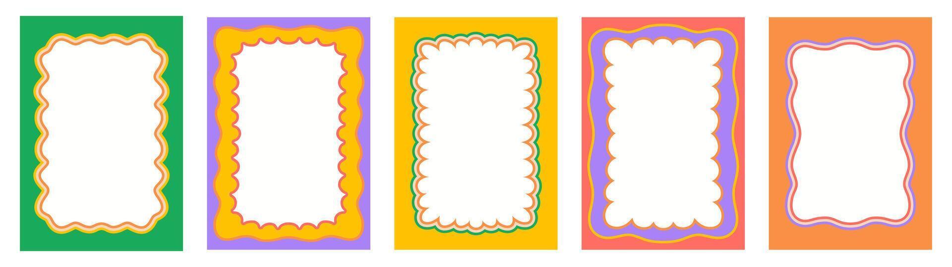 Retro color scallop wavy frames, y2k borders vector