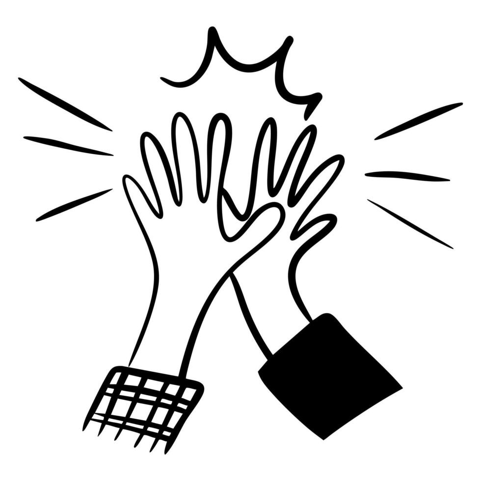 Doodle sketch style of Hand drawn High five hand gesture illustration for concept design. Team work, friends meeting, support, cooperation, friendship and partnership vector