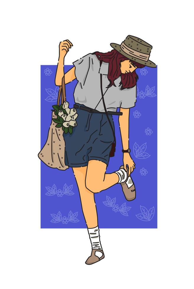 stylish girl with white flower vector
