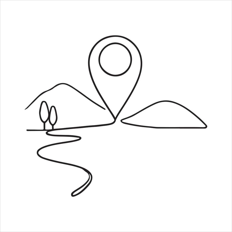 Single one line Continuous one line drawing of map location pointers. Map pin or navigation pointer with single line route or way silhouette white background vector