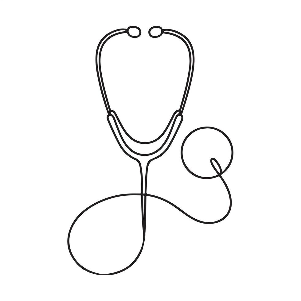 Single one line Medicine stethoscope single continuous line art silhouette white background vector