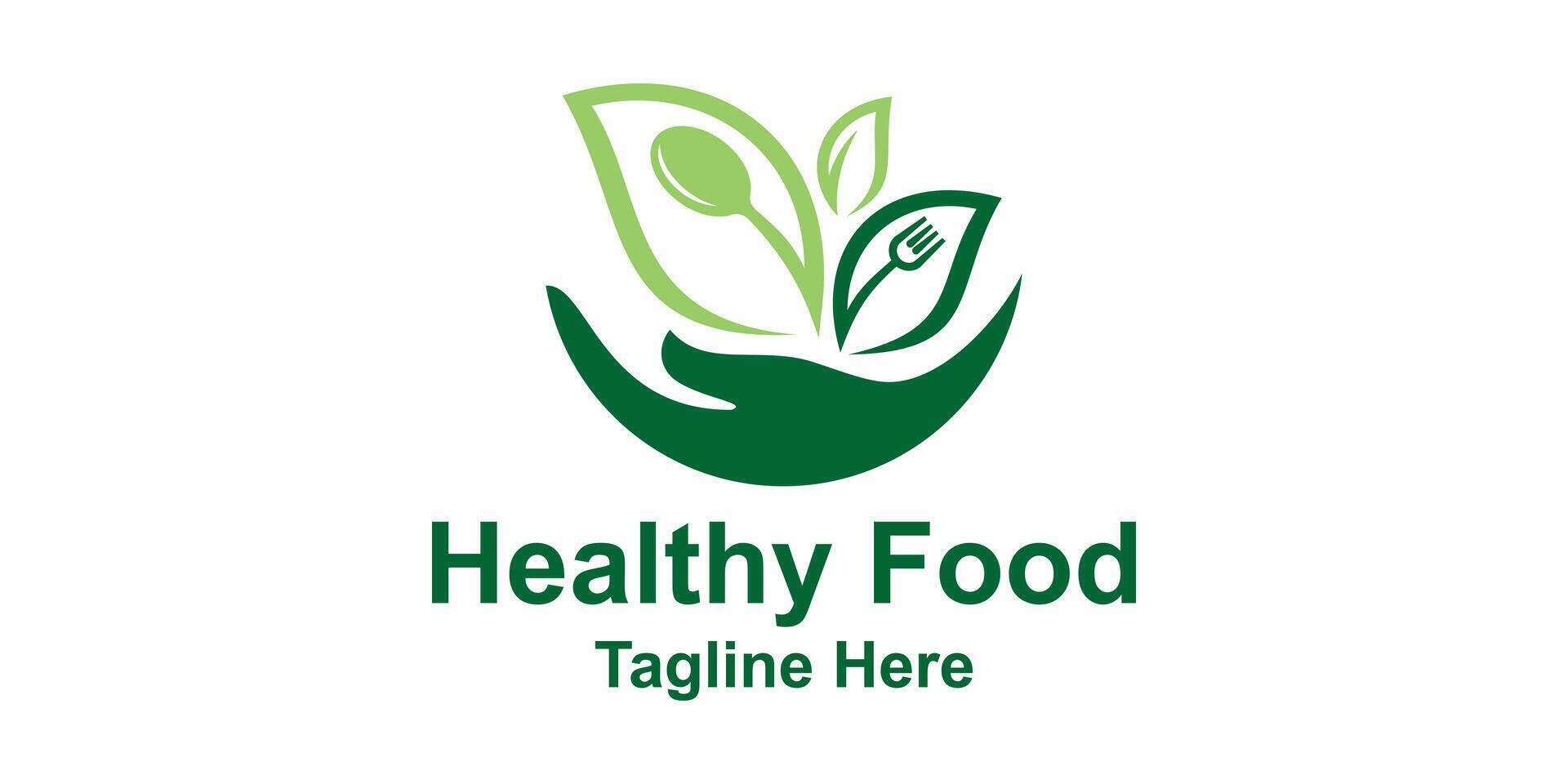 logo design combination of hand, leaf and spoon, logo for healthy food, nature, symbol, icon, idea, creative. vector