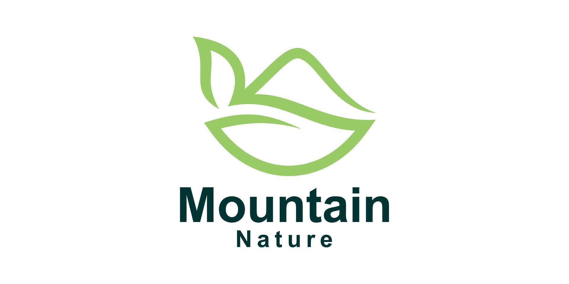 logo design combination of mountains and leaves, logo design landscape nature, modern, symbol, icon, idea, creative. vector