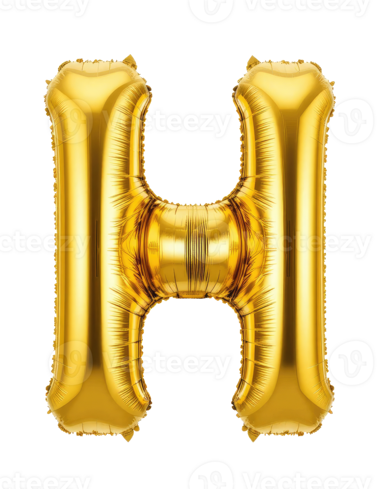 Alphabet Capital Letter H Golden Balloon Isolated on Transparent Background For Birthday Party, Anniversary, or Event Celebration Design. png