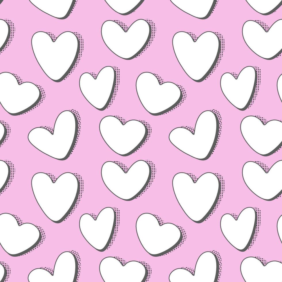 White hearts on pink background seamless pattern. Graphic design. vector