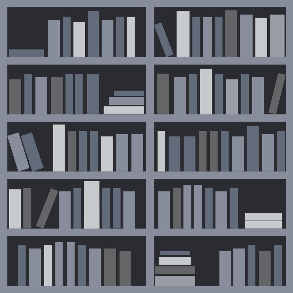 Books in bookcase of grey shadows. Library. Graphic design. vector