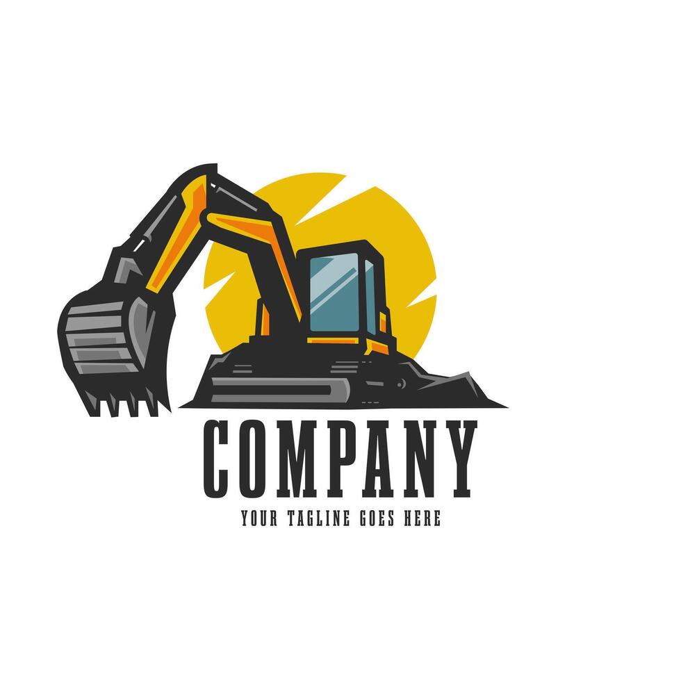 Excavator logo design illustration for construction company vector