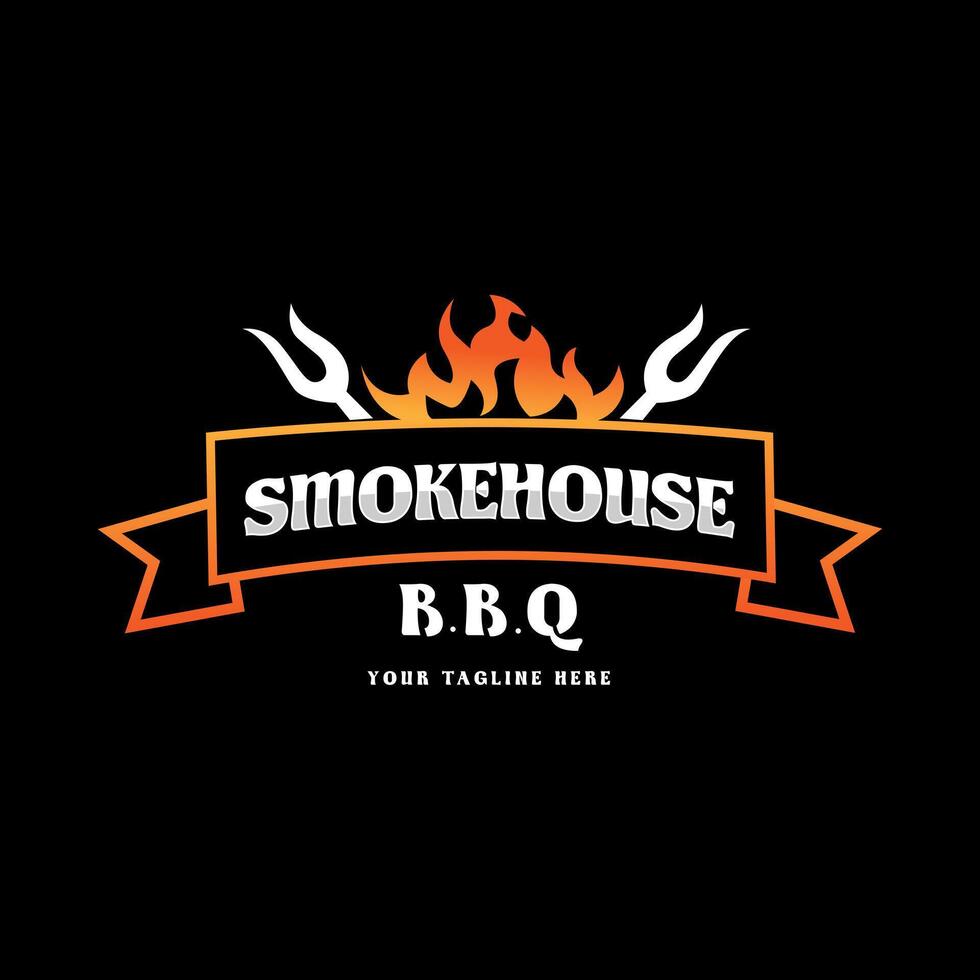 Smokehouse logo with fire and fork vector