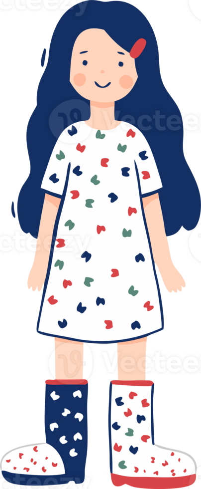 Girl Smiling in Patterned Dress, Colorful Illustration png