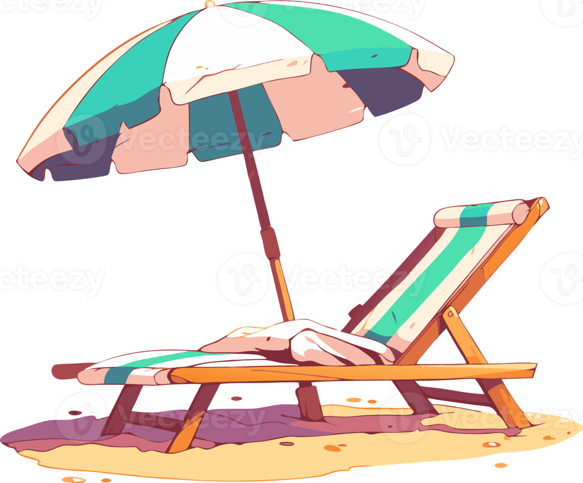 Beach Chair and Umbrella, Relaxation, Pastel Colors, Vacation Vibes png
