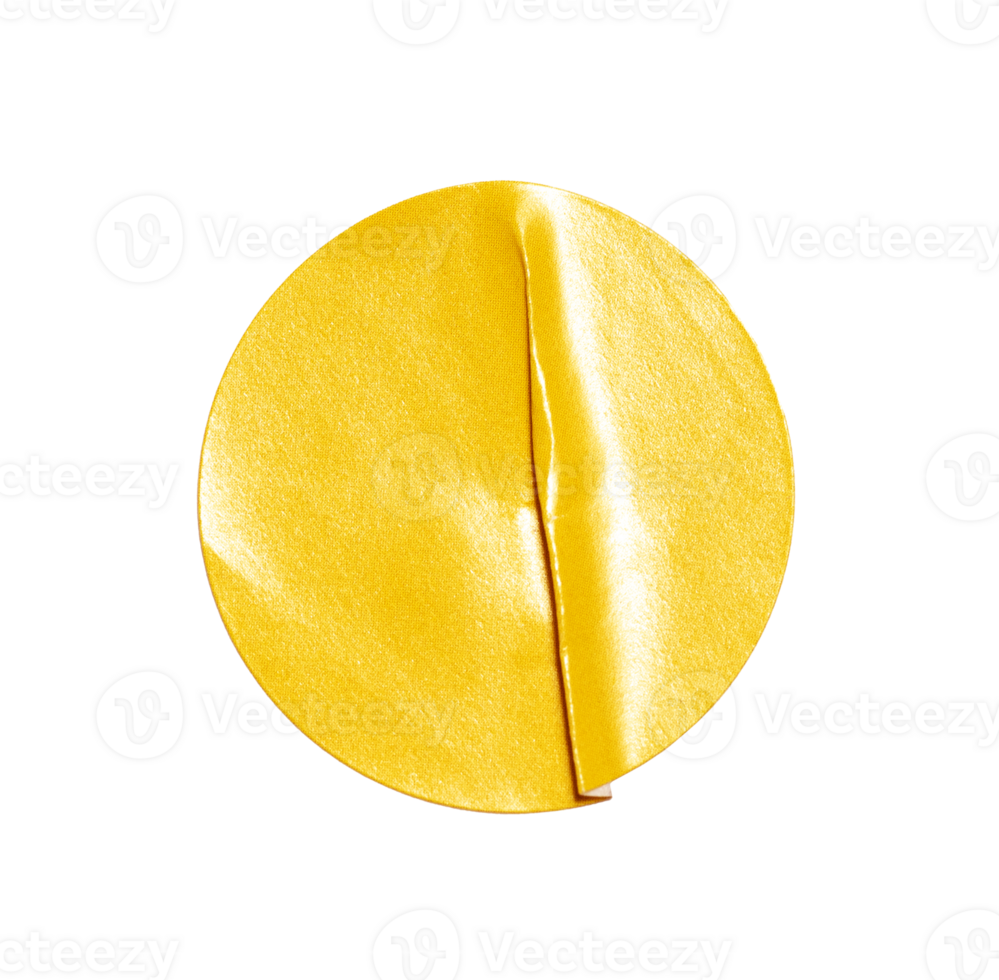 Blank yellow round crumpled paper promotion sticker label cutout isolated on a transparent background png