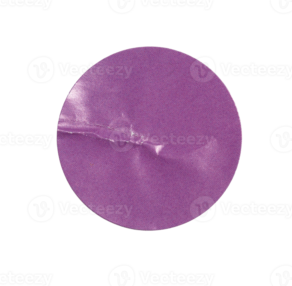 Blank purple round crumpled paper promotion sticker label cutout isolated on a transparent background png
