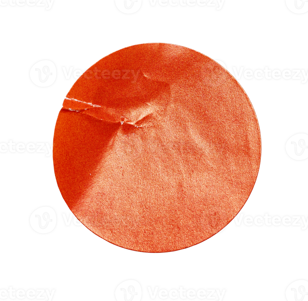 Blank orange round crumpled paper promotion sticker label cutout isolated on a transparent background png
