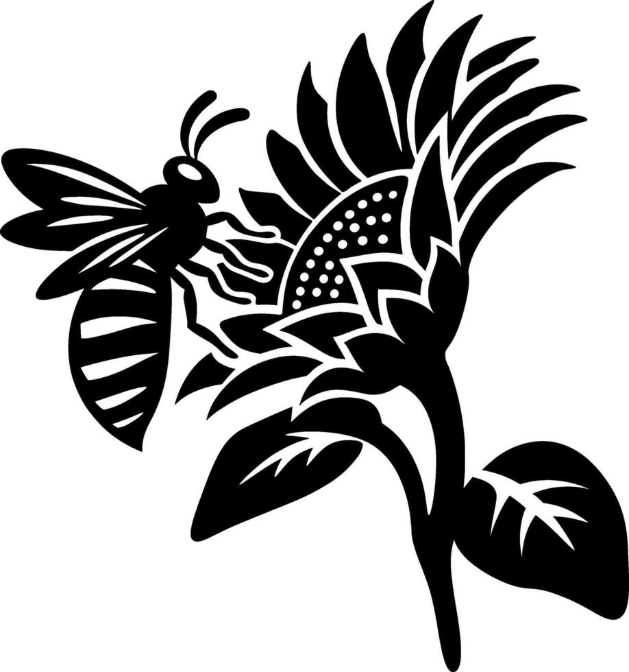 Bee and Sunflower Silhouette Clipart vector