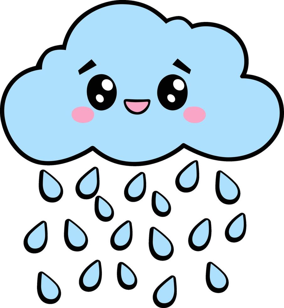 Smiling Kawaii Rain Cloud with Raindrops vector