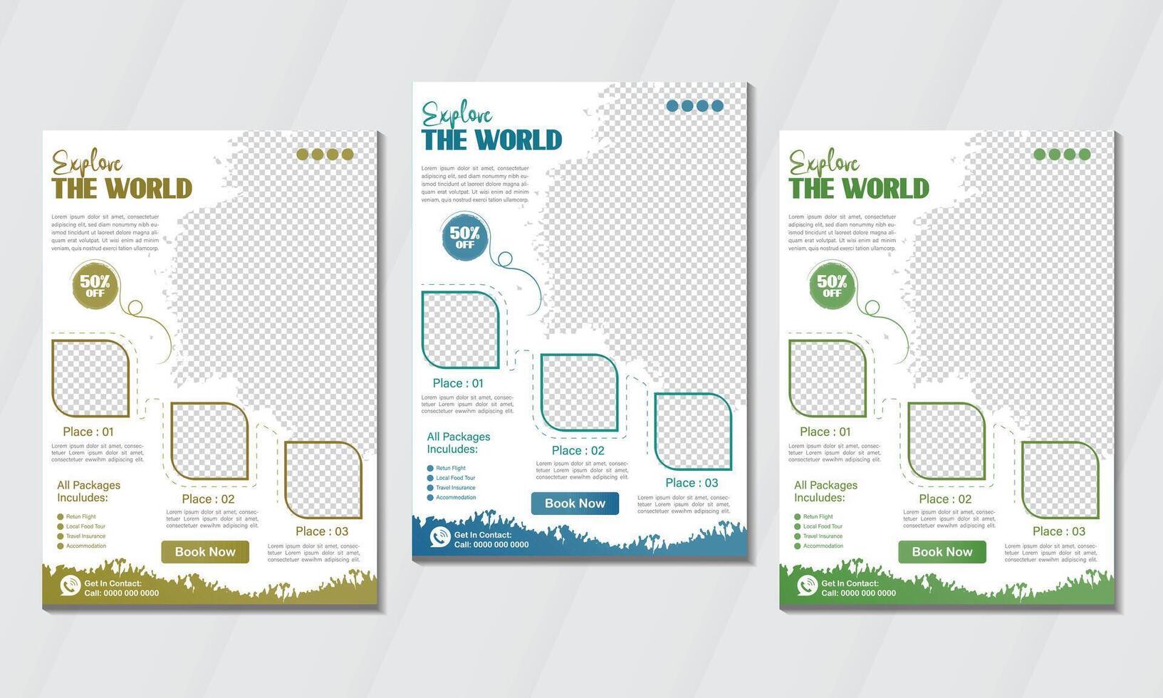 Explore the World Travel Flyer Web Banner Leaflet Poster Brochure. Summer beach holiday Social Media Promotional Ads Design for Travel Agency or company template with mockup layout. vector