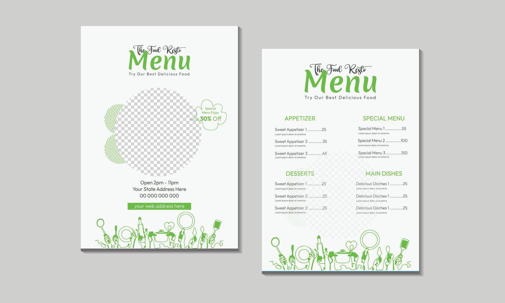 Menu template for restaurant and cafe. Minimalist restaurant menu booklet design. Brochure, cover, flyer design. vector