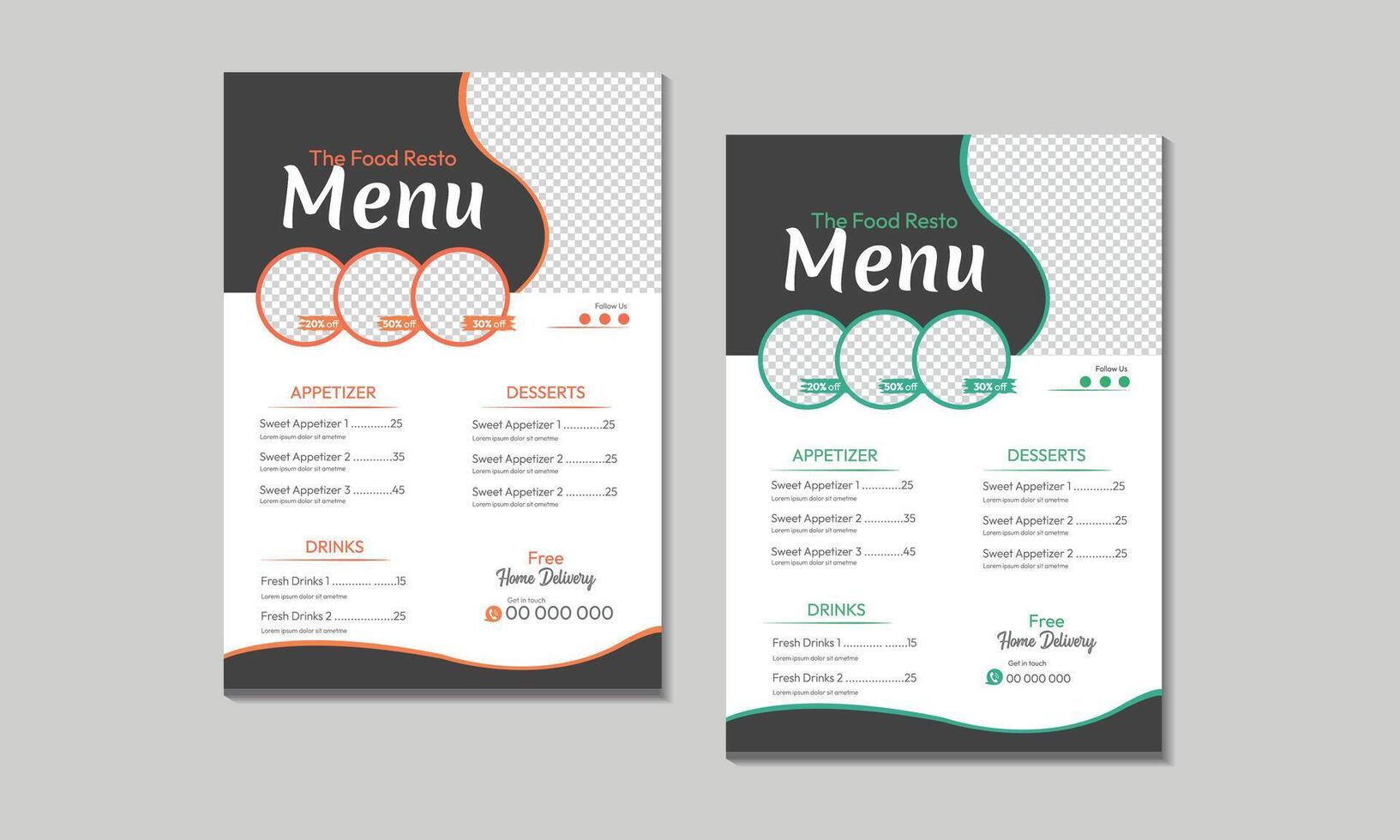 Delicious Restaurant Food Menu Design appetizer Template healthy food flyer and restaurant menu card design and bifold brochure design template vector