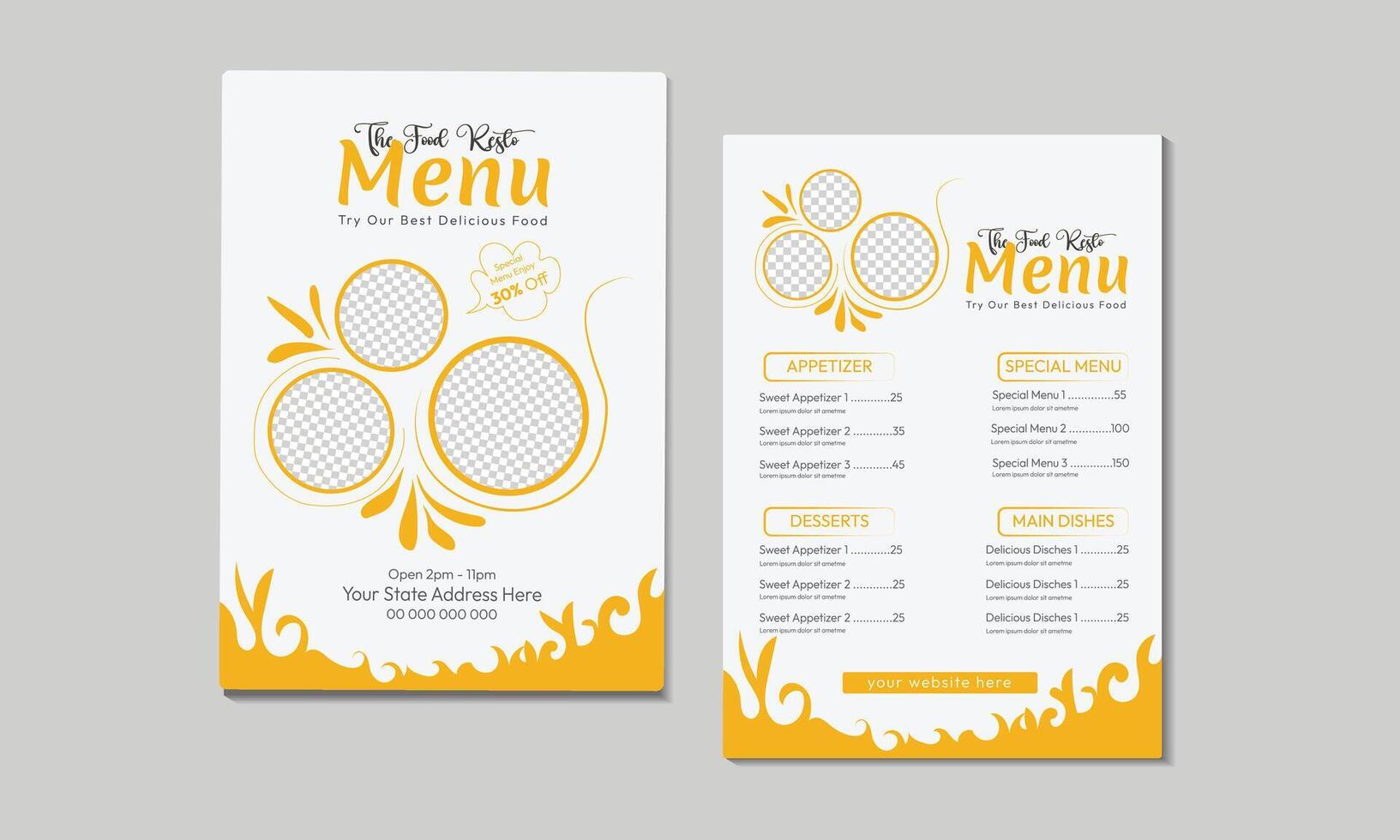 Delicious Food Menu Design Template healthy food flyer and restaurant menu card design and bifold brochure design template vector