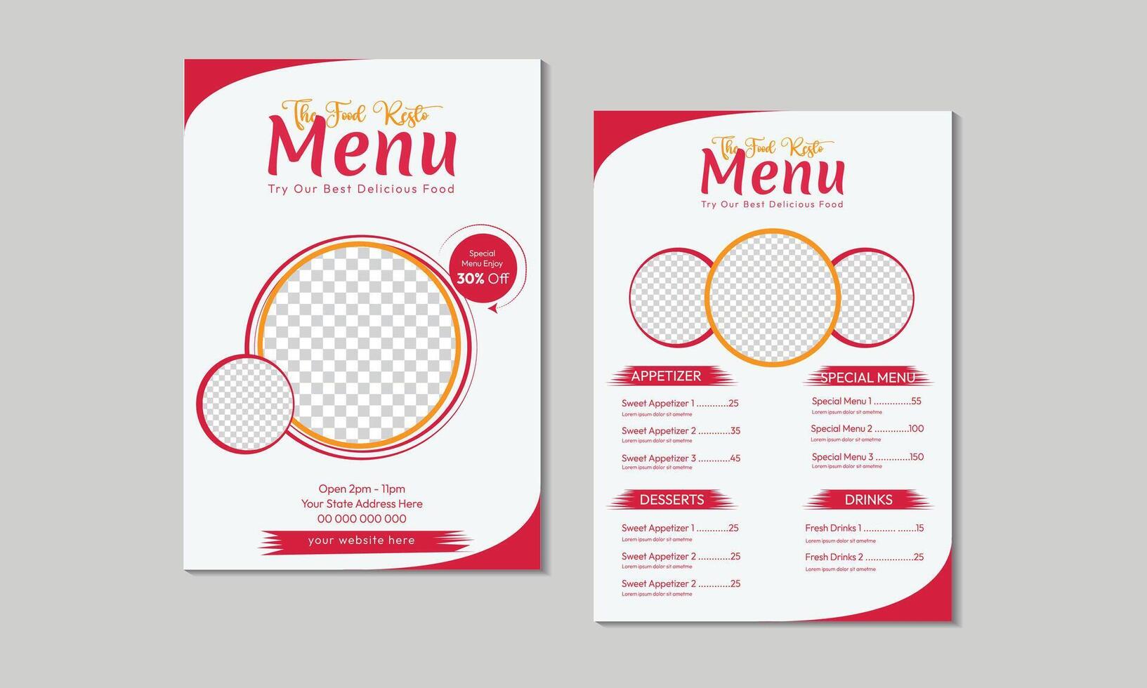 Restaurant menu card template. social media marketing web banner template design. healthy food business online promotion flyer with abstract background, logo and icon. Sale cover. vector