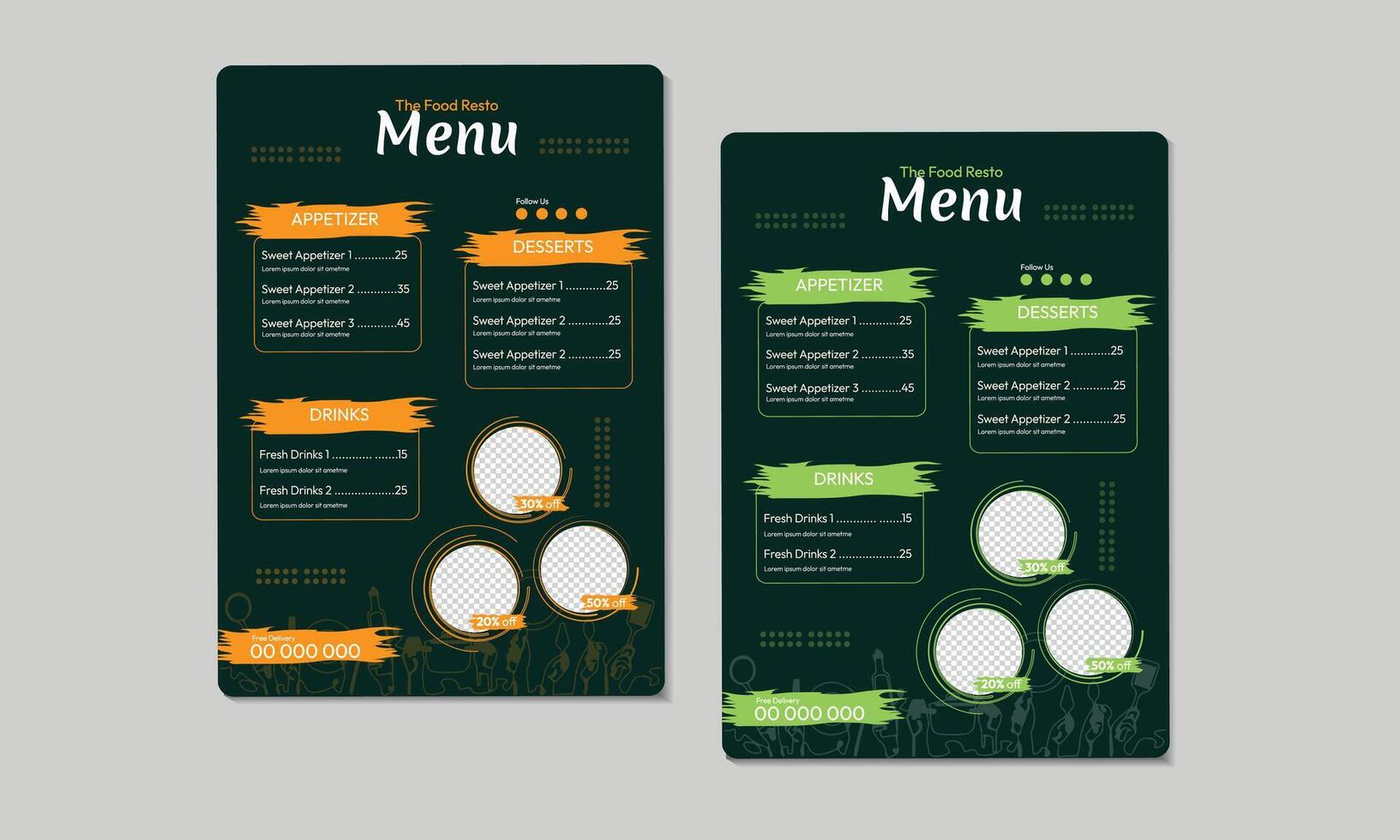 Restaurant Food Menu Card design template flyer poster leaflet brochure template design. Set A4 menu editable file format. vector