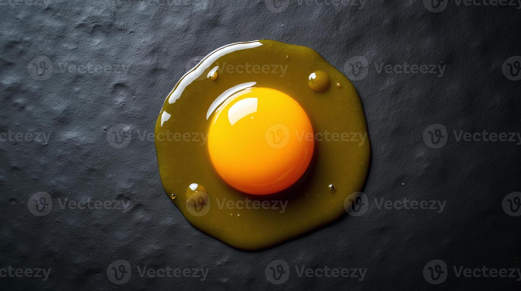 A single egg yolk rests on a dark, textured surface. photo