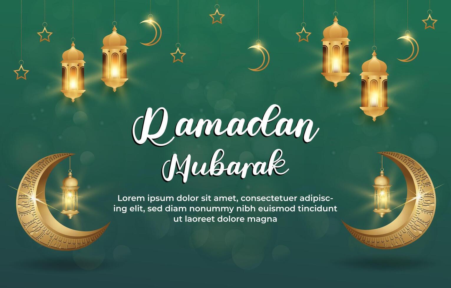 ramadan mubarak template banner with beautiful islamic ornament with green background design vector