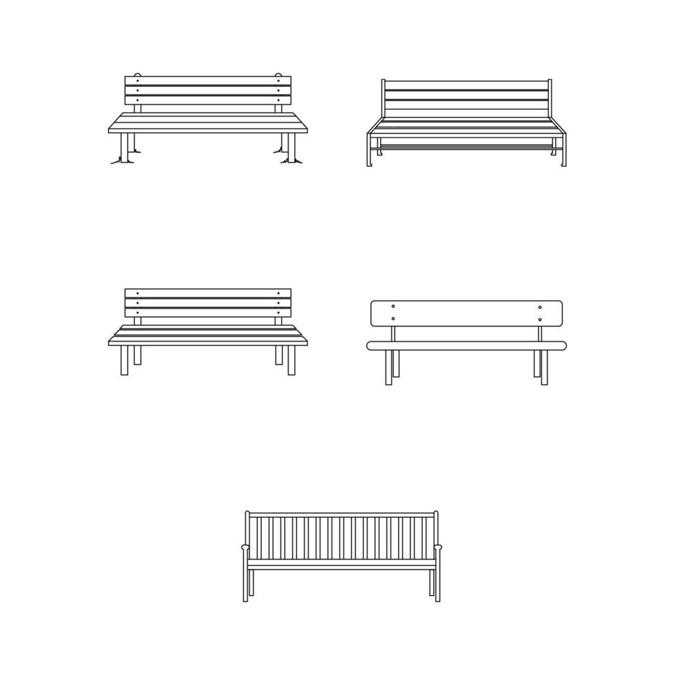 set of outdoor wooden benchs outline vector