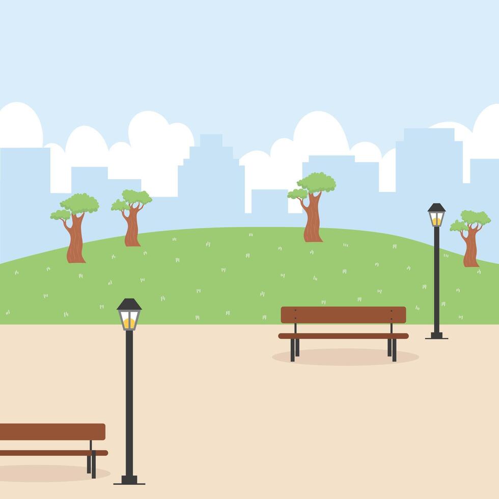 city park with building shiluete background vector