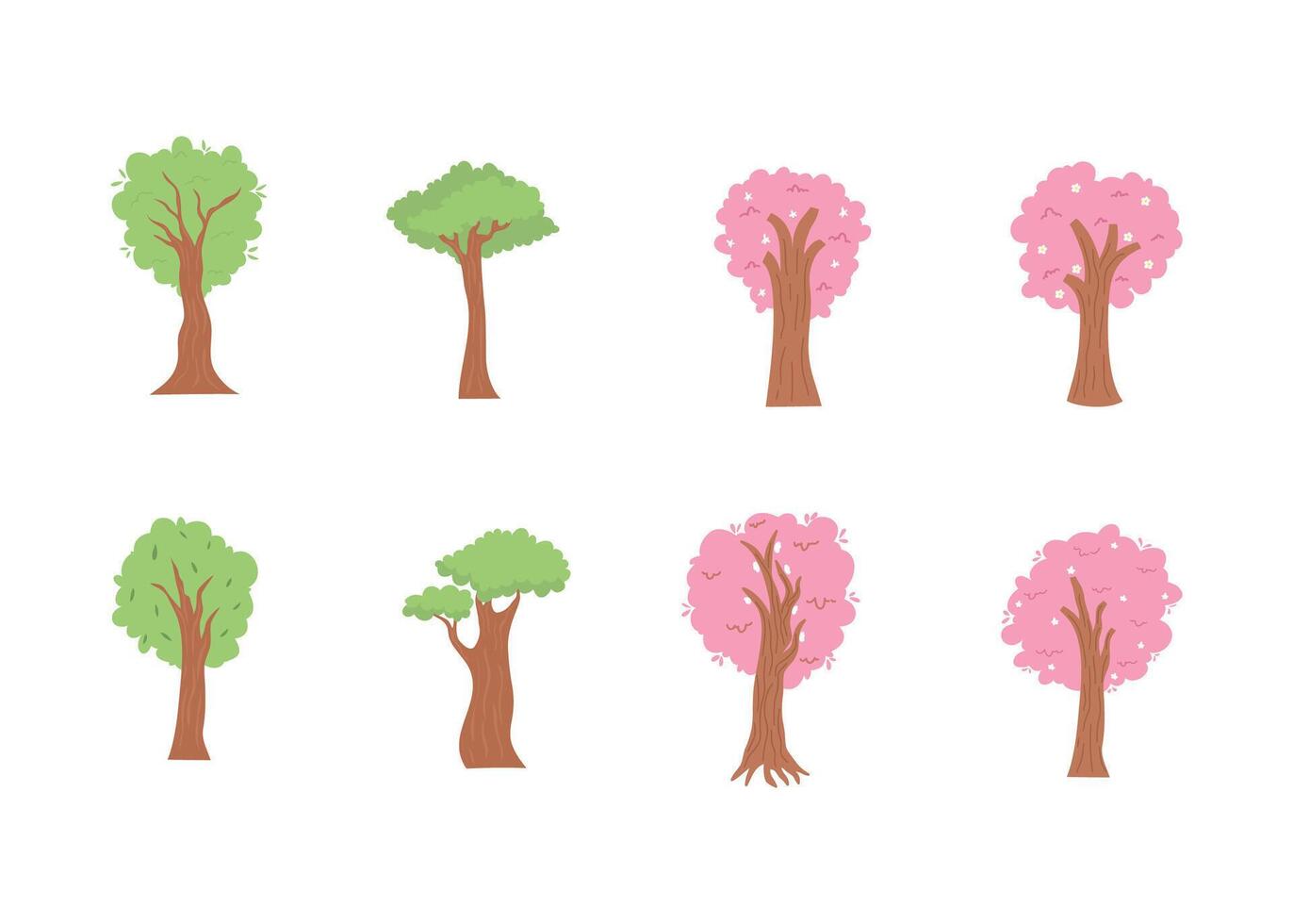 set of cherry blossom trees illustration vector
