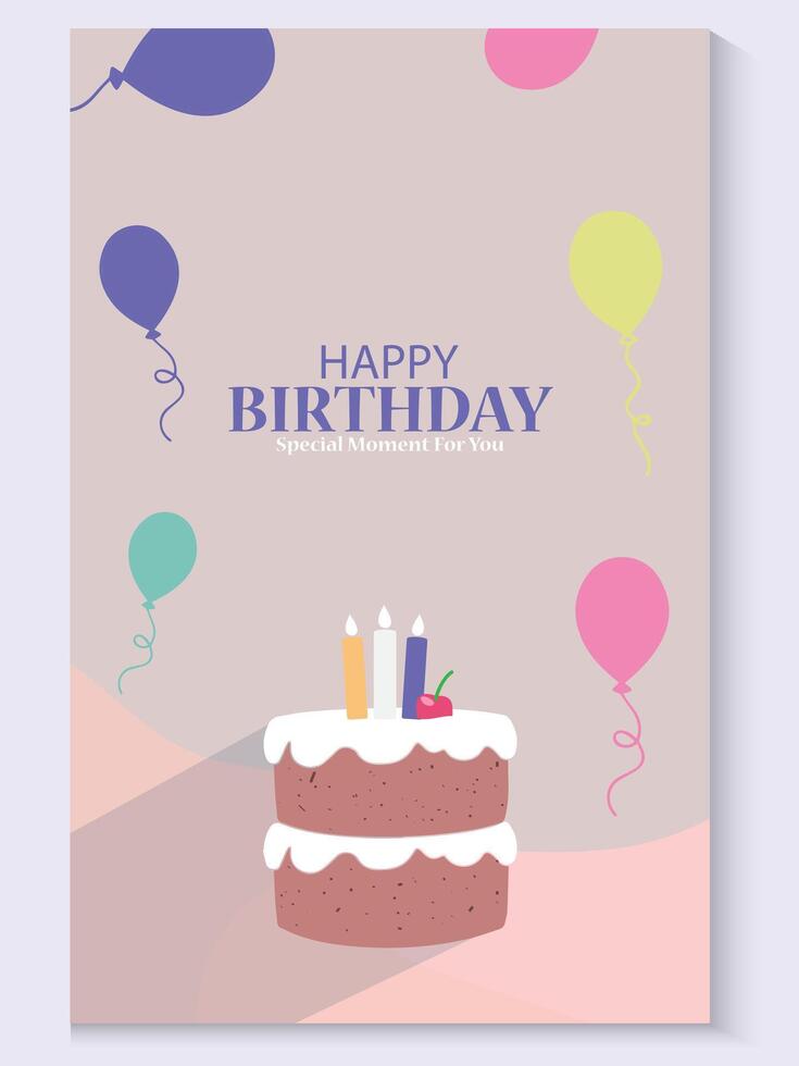happy birthday card with cake and balloons and copy space for text vector