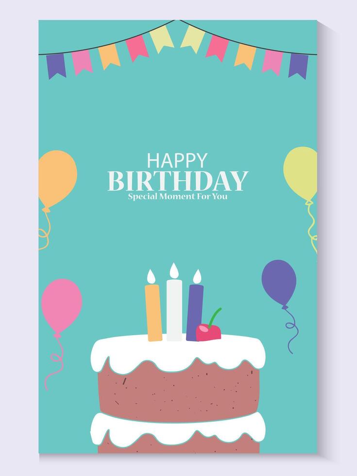 colorful birthday card template with cake and candles vector