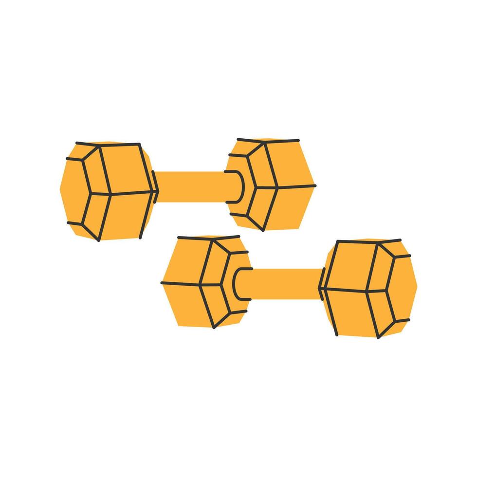 Hex Dumbbells. A pair of yellow hexagonal dumbbells used for weightlifting and resistance exercises. vector