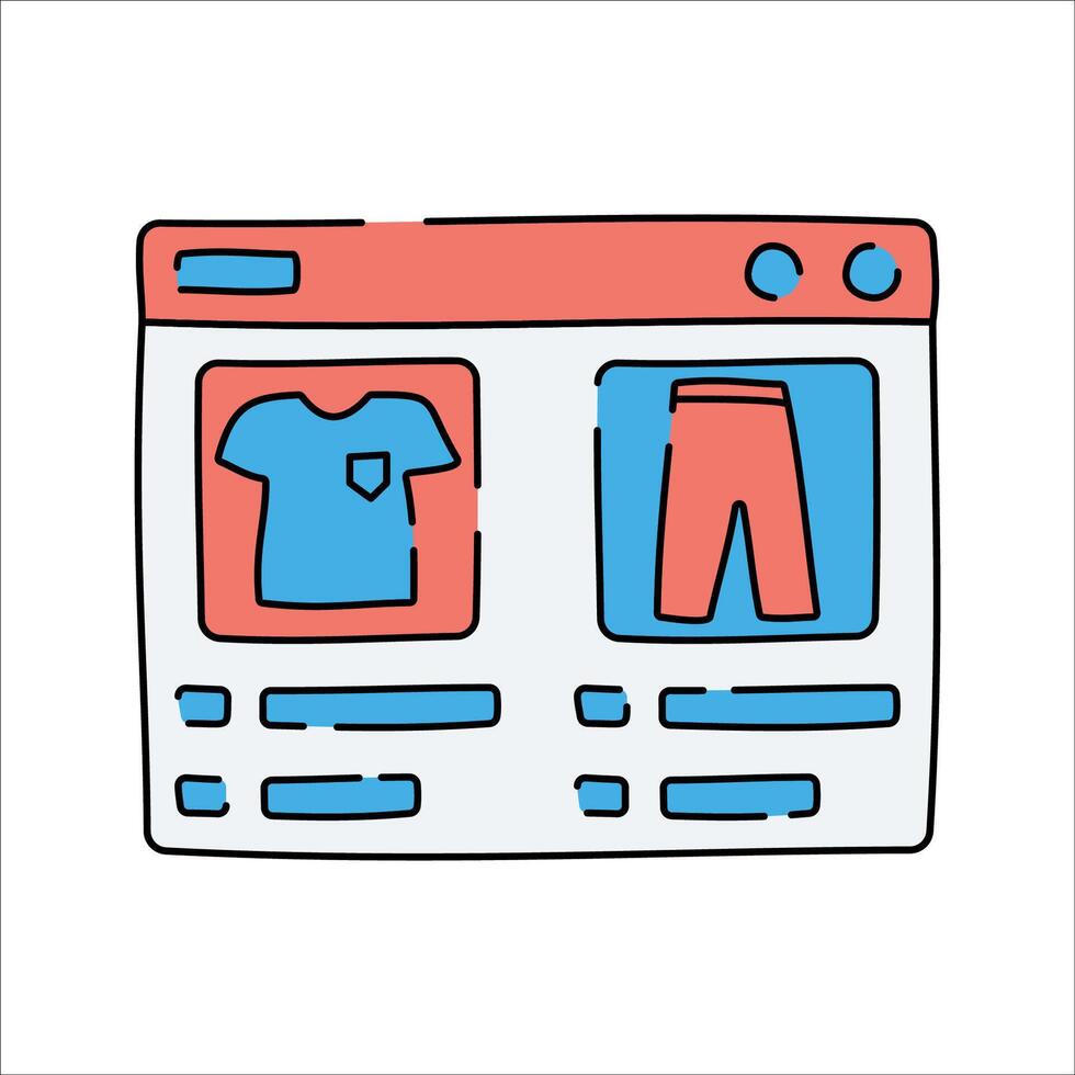 A webpage displaying clothing items, representing an online shopping site. vector