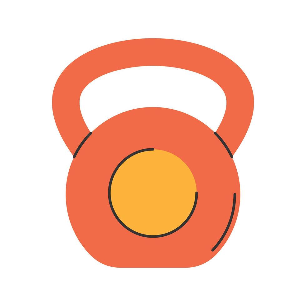 Kettlebell. A red Icon Illustration orange kettlebell with a yellow circular weight marker for strength training. vector