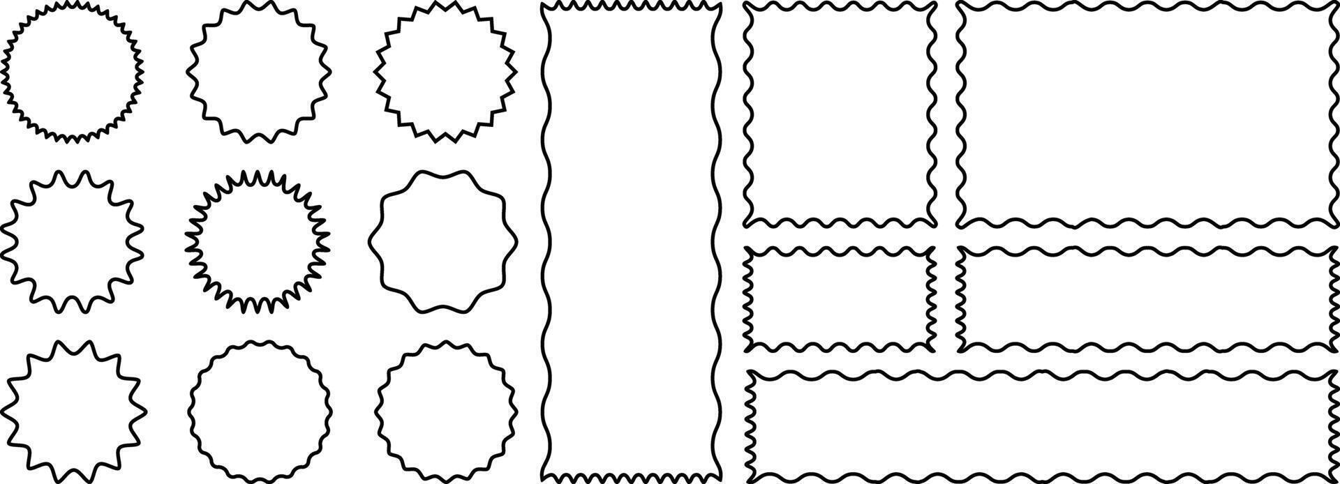Shape frame with zigzag edge. Rectangular jagged curved box element. Geometric zig zag wavy stickers vector