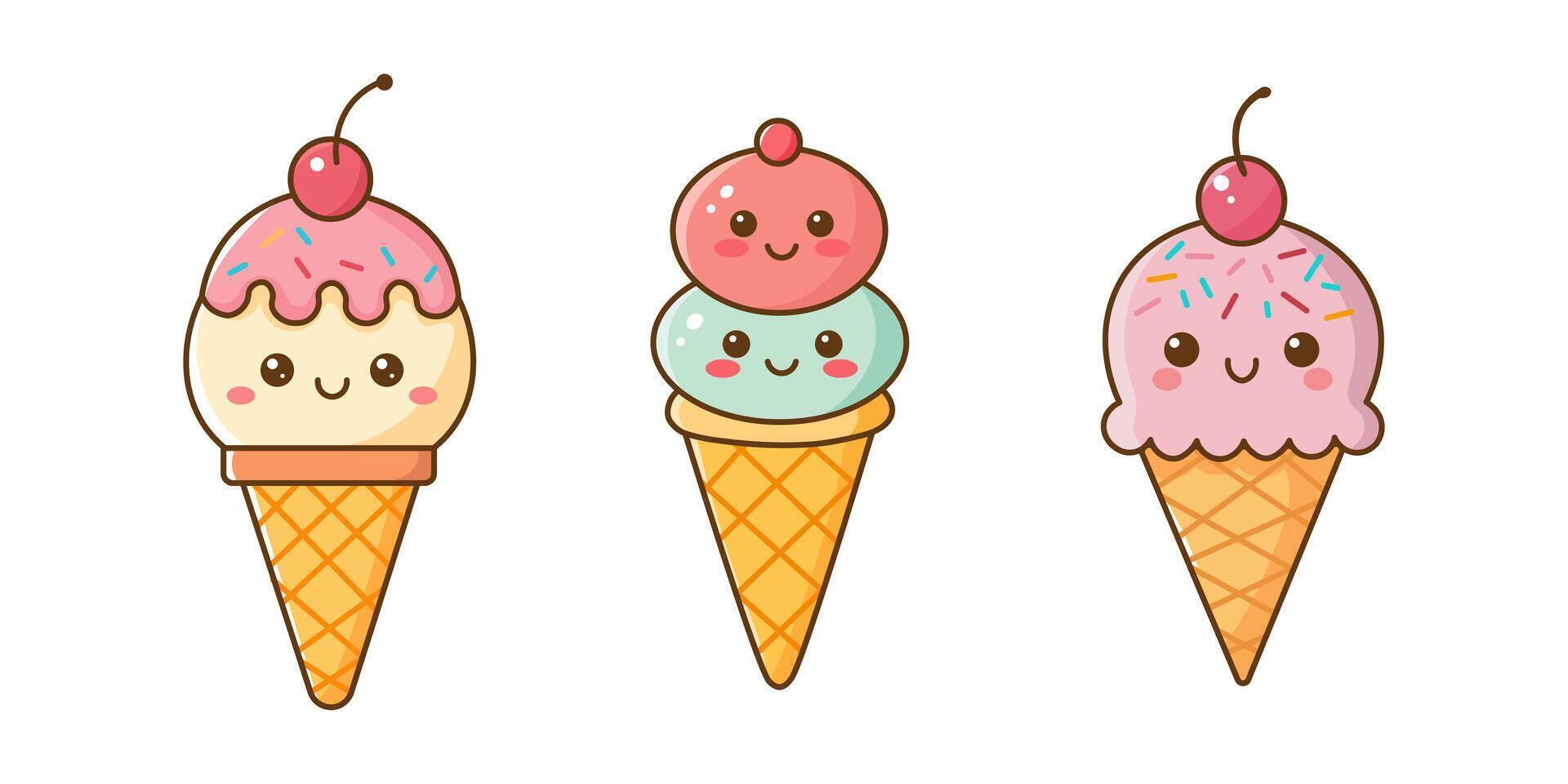collection of flat illustrations of ice cream icons vector