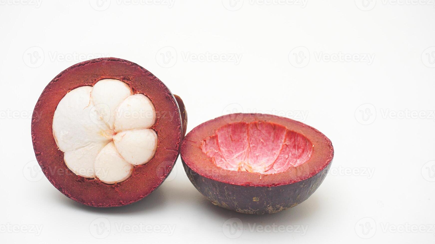 Cut in Half of Mangosteen Fruit on White Background photo