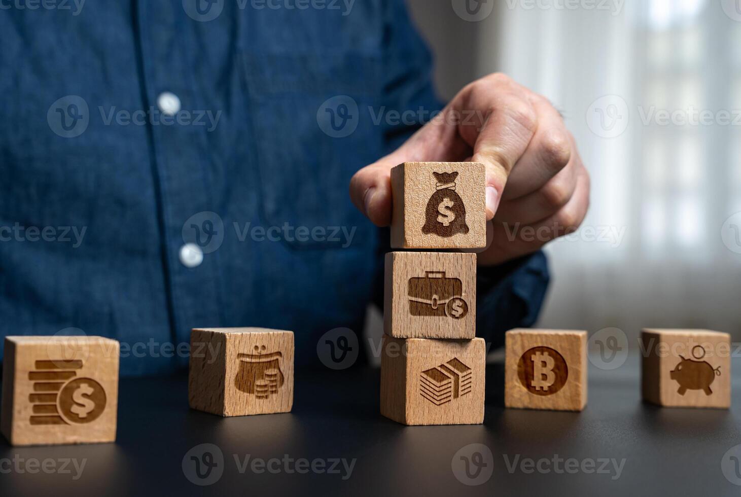 A businessman manages capital and financial resources. Investments and savings. Generate profit and save funds from being eaten up by inflation. Long-term savings. photo