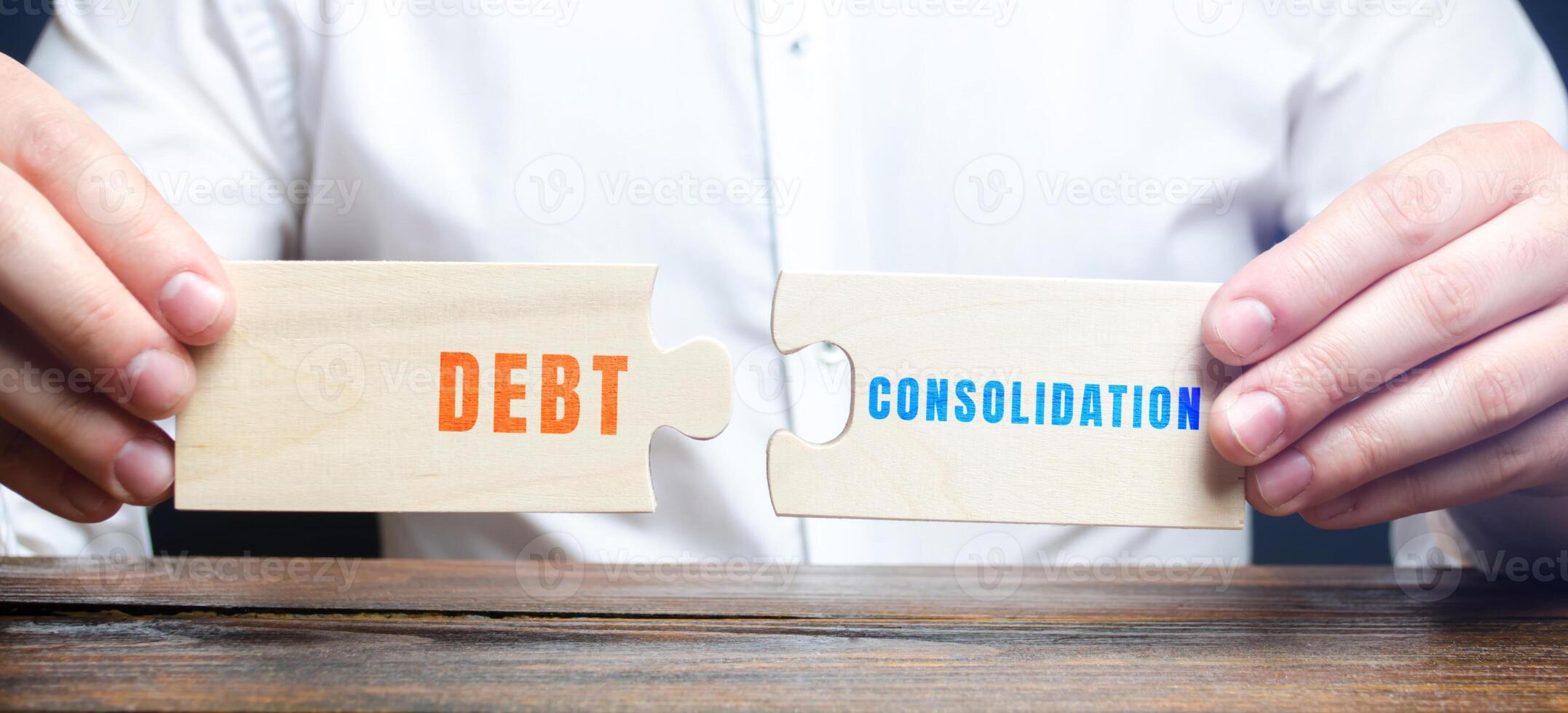 Debt consolidation concept. Taking out a single loan or credit card to pay off multiple debts. Benefits photo