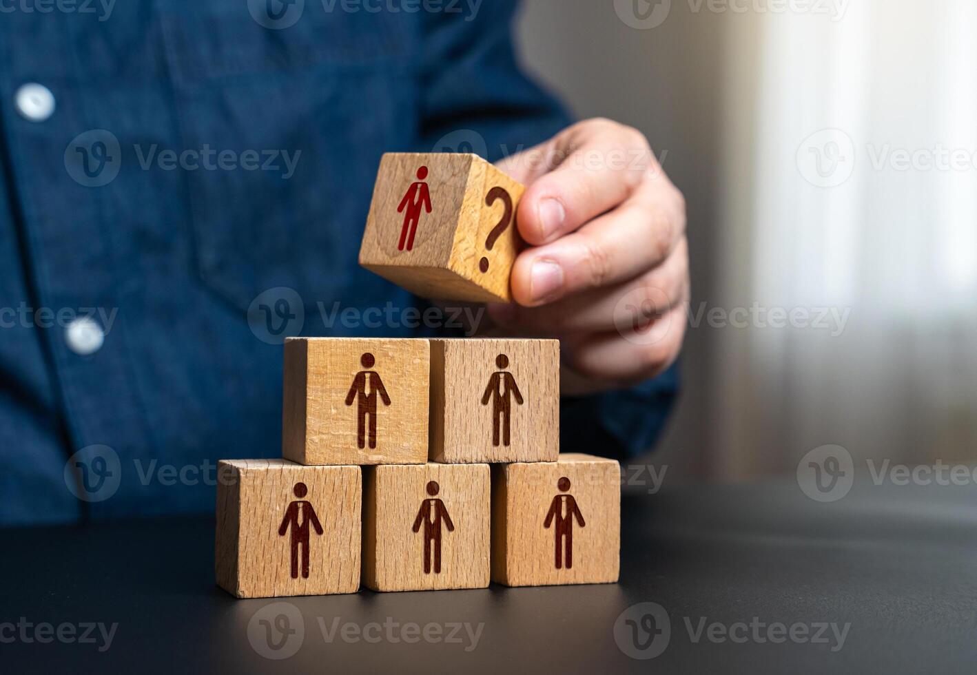 A businessman announces a competition for the post of leader after the dismissal of the previous one. Appointment of a leader to head a team or company. Corporate hiring, executive search. photo