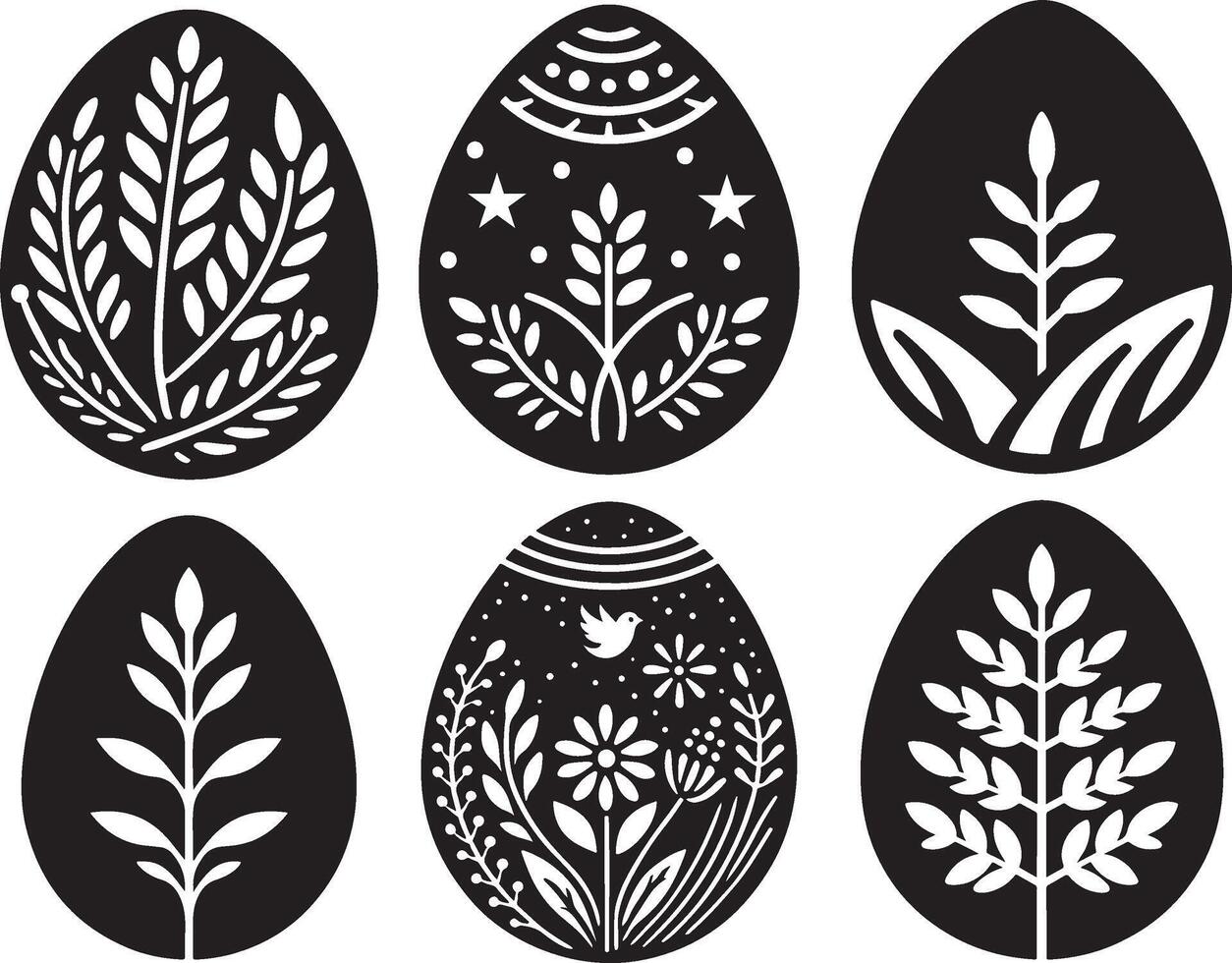 Elegant Black and White Easter Egg Designs with Botanical and Geometric Patterns vector