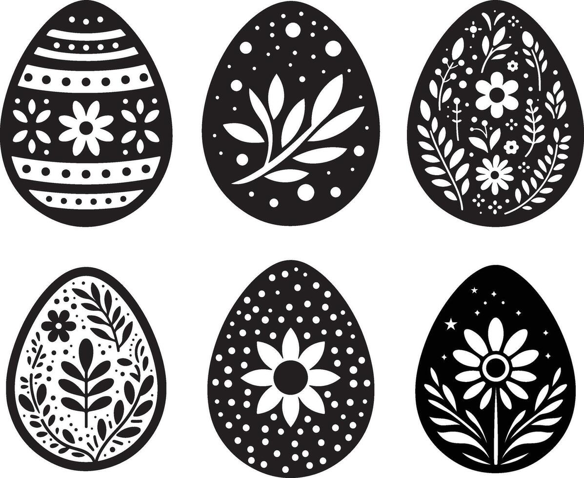 Beautiful Black and White Easter Egg Designs with Floral Patterns vector