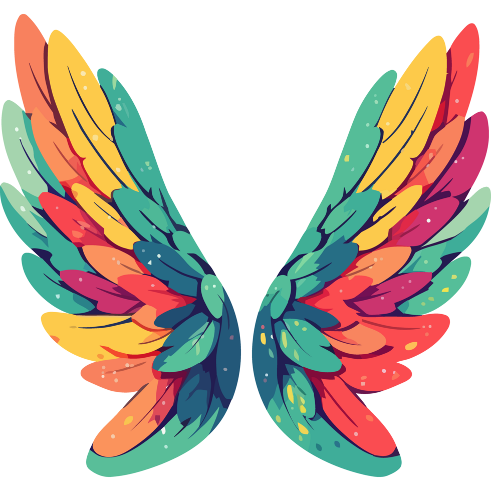 vibrant colored feather wings element icon isolated png
