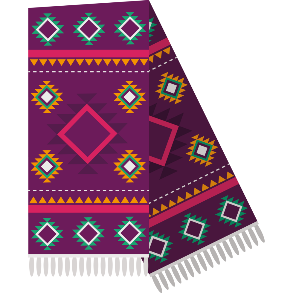 Purple scarf with colorful geometric designs element icon isolated png